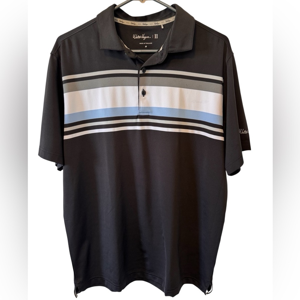 Walter Hagen Golf Polo Shirt  Black Blue Gray White Short Sleeve Size Medium